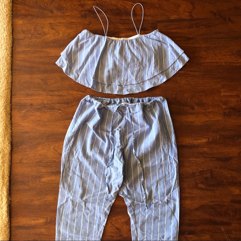 Tony Heart Ginger blue and white striped set
